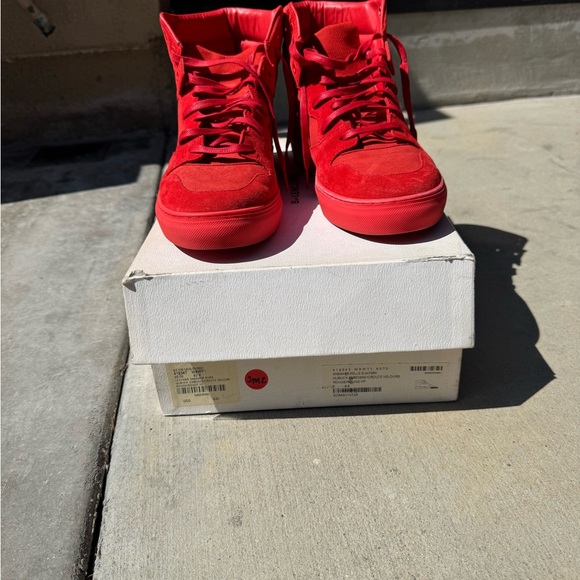 Balenciaga Men's Red Nu-buck Suede/Rubber Hi Top Sneaker - Picture 7 of 9